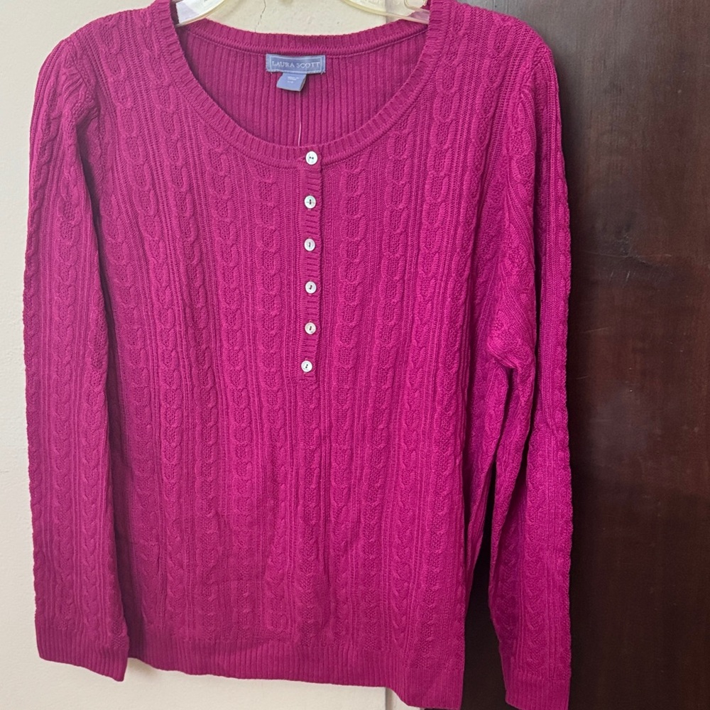 Laura Scott Fuchsia Cable Knit Sweater